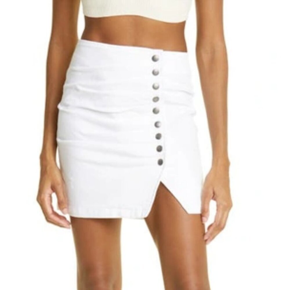 Retrofete Women's Willa Gathered Denim Miniskirt In White. Sz: XL